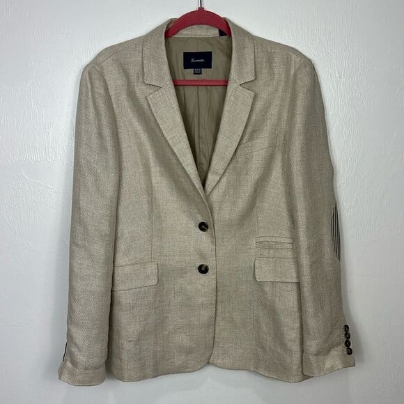 Faconnable Panama Linen Beige Two Button Closure Blazer Size 14 - Picture 2 of 14